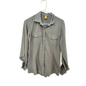 Eddie Bauer Womens Gray Poly/Spandex Button Down L/S Dress Shirt Sz Small